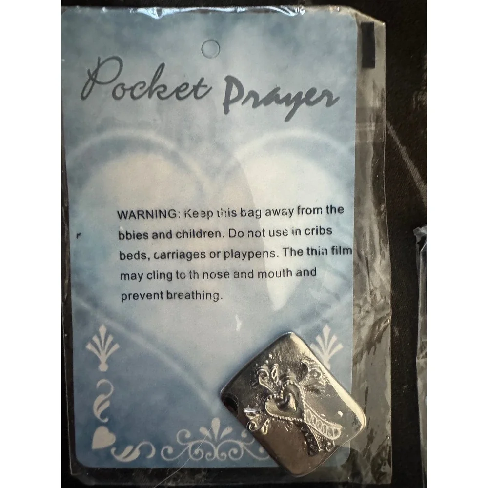Lot of 5 Terrys Village Pocket Prayer Tokens Silver Tone Cross Heart Religious